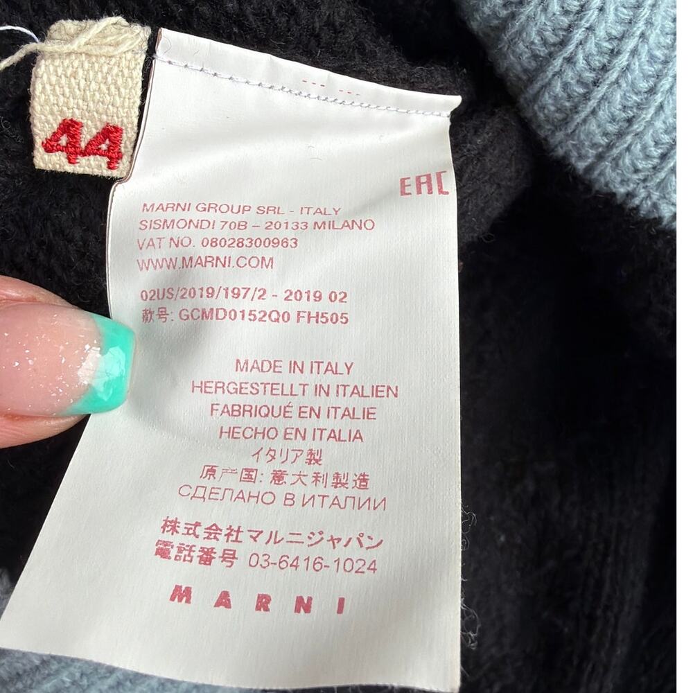 MARNI Women's Contrast Hem Crewneck Sweater Size 44 Black/Blue Cable Knit - Picture 6 of 8
